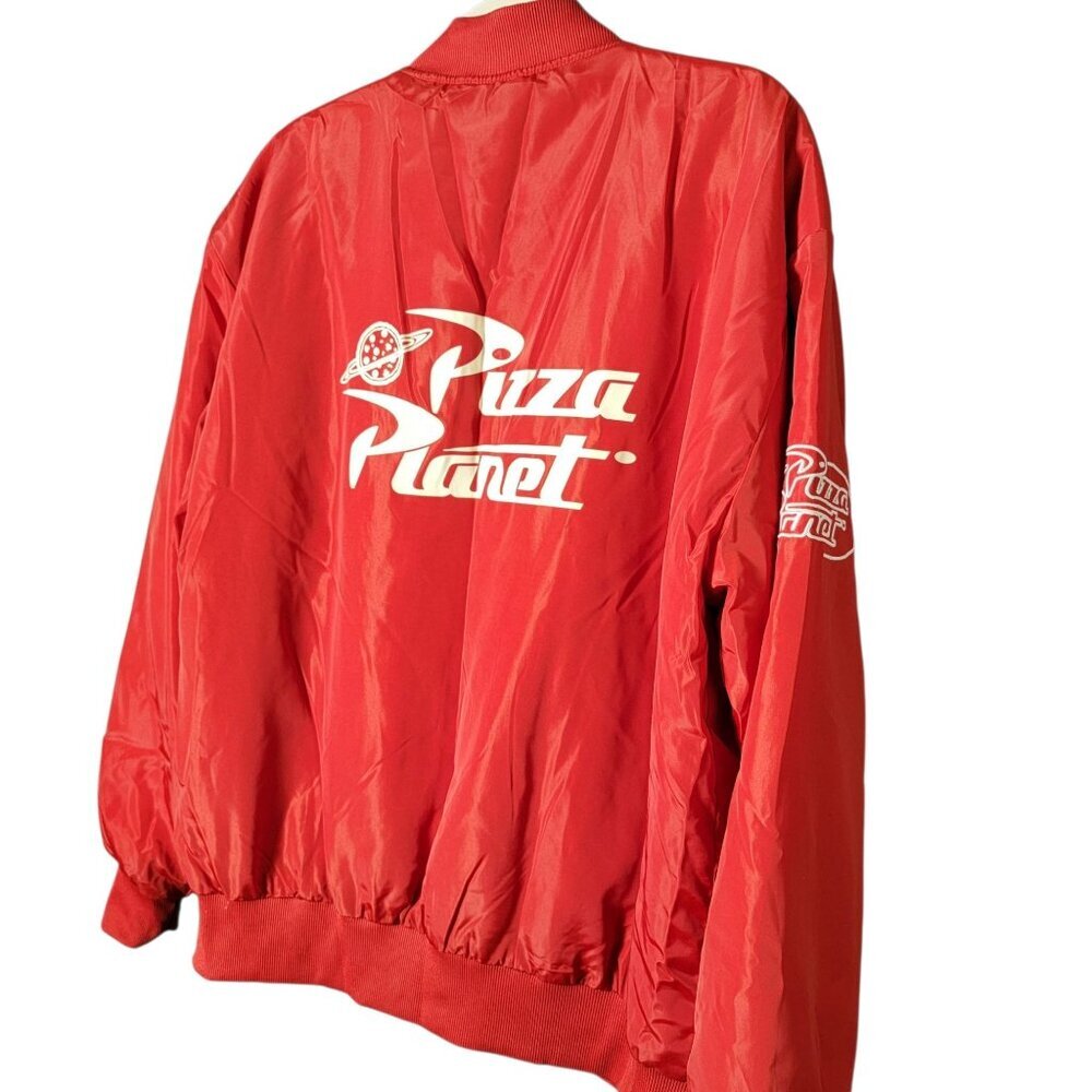 Toy Story Red Pizza Planet Satin Bomber Windbreaker Jacket Adult Medium & Cap L - Picture 6 of 12